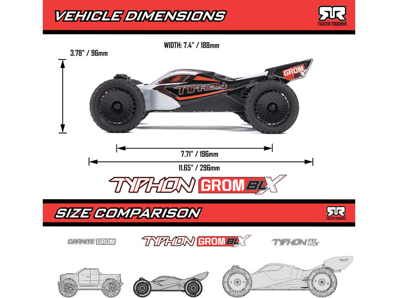 Arrma Typhon Grom 223S BLX 1:14 4WD RTR Basic stříbrná