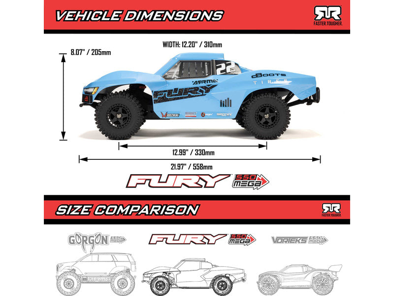 Arrma Fury Mega 550 1:10 RTR červená