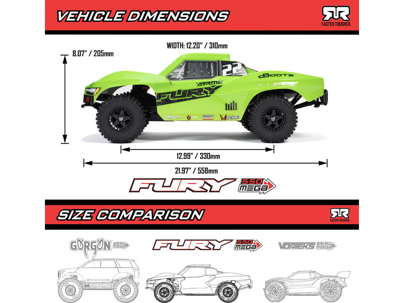 Arrma Fury Mega 550 1:10 RTR Basic zelená