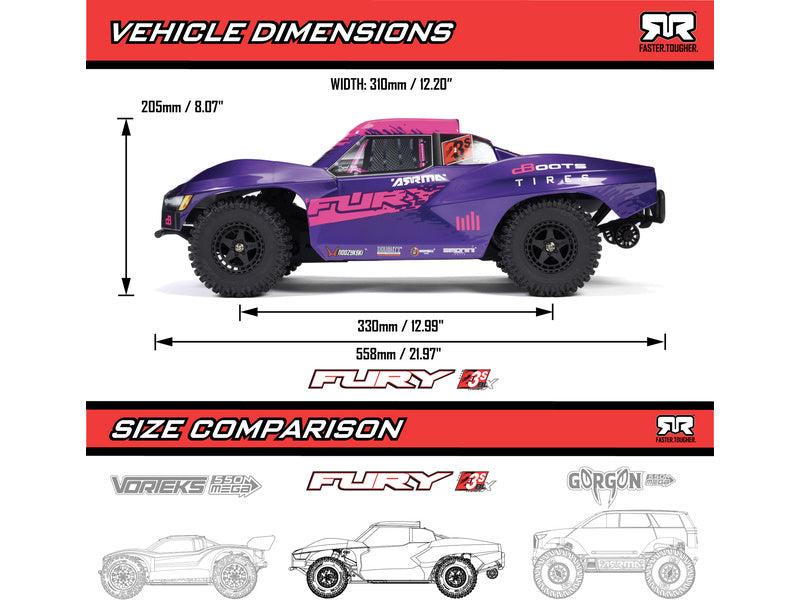 Arrma Fury 223S BLX 2WD 1:10 RTR DSC zelená