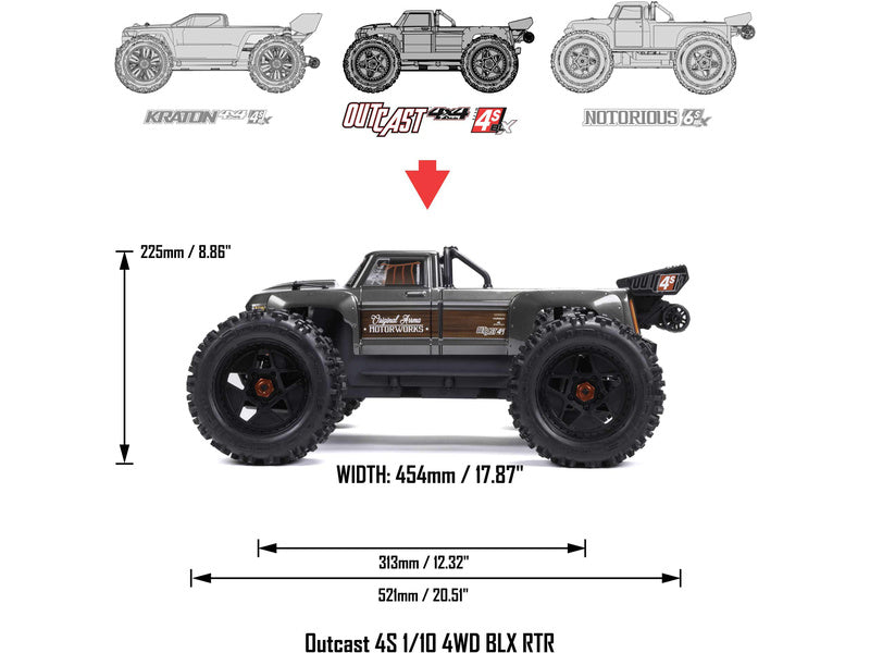 Arrma Outcast 4S V2 BLX 1:10 4WD RTR ocelová