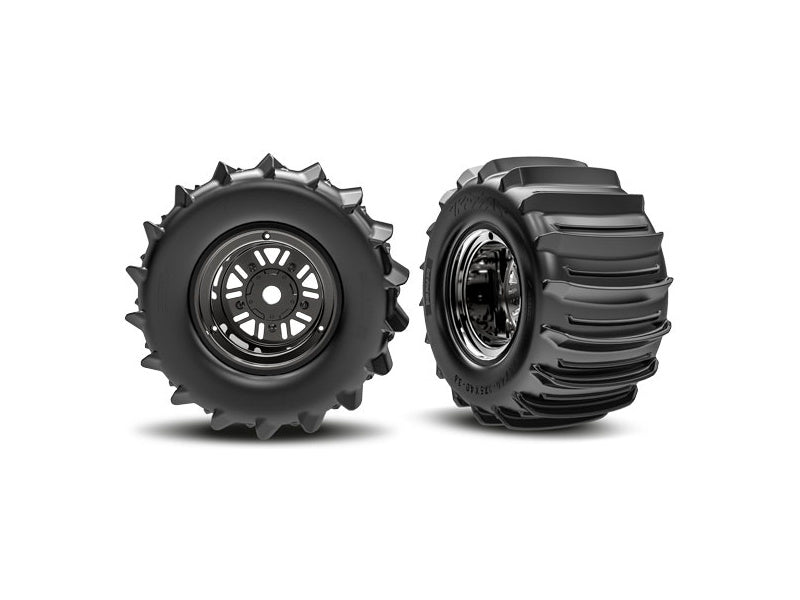 Traxxas kolo 3.6/4,7", disk Sand Car černý chrom, pneu belted paddle (zadní) (pár)