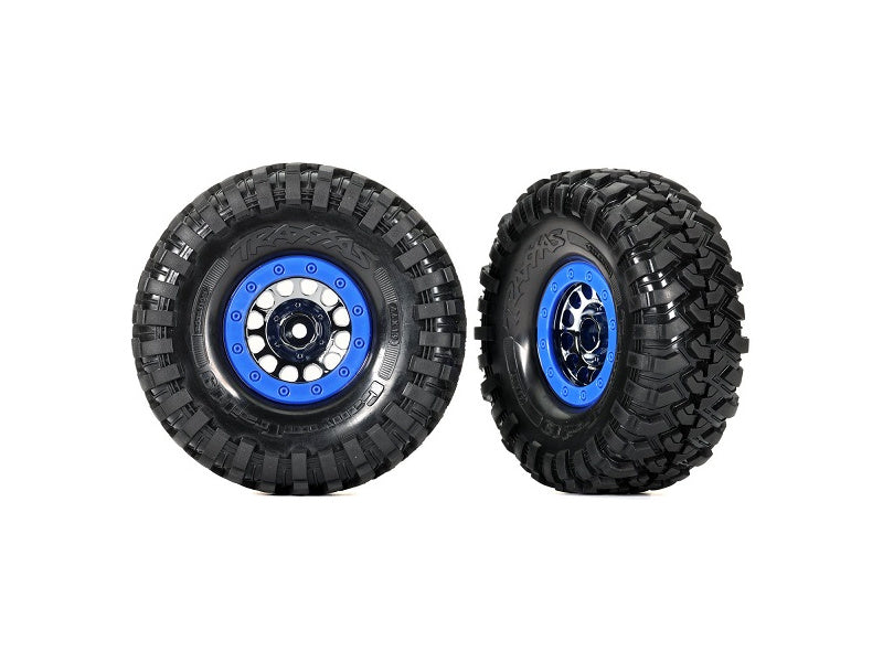 Traxxas kolo 1.9", disk Method 105 Beadlock saténový černý chrom, beadlock modrý, pneu Canyon Trail (pár)